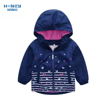 HONEYKING/ детская флисовая куртка, демисезонная верхняя одежда для девочек, непромокаемое пальто с капюшоном в полоску и принтом, детский плащ, одежда