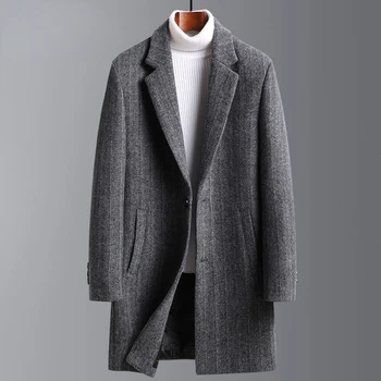 Зимняя Мужская Шерстяная куртка 2022, Мужское Высококачественное кашемировое Пальто, Повседневное Свободное Модное Пальто С Длинным рукавом, Топы, Одежда L179