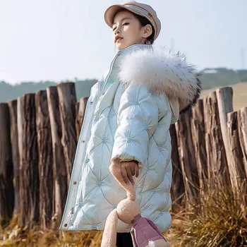 Новинка, зимняя куртка на утином пуху для девочек, Ветрозащитное пальто с капюшоном, Детская верхняя одежда, детская парка для подростков от 4 до 14 лет, зимний костюм